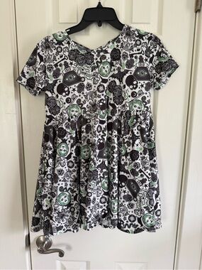 Kids Disney Haunted Mansion Black White and Mint Graphic Casual Kids Dress